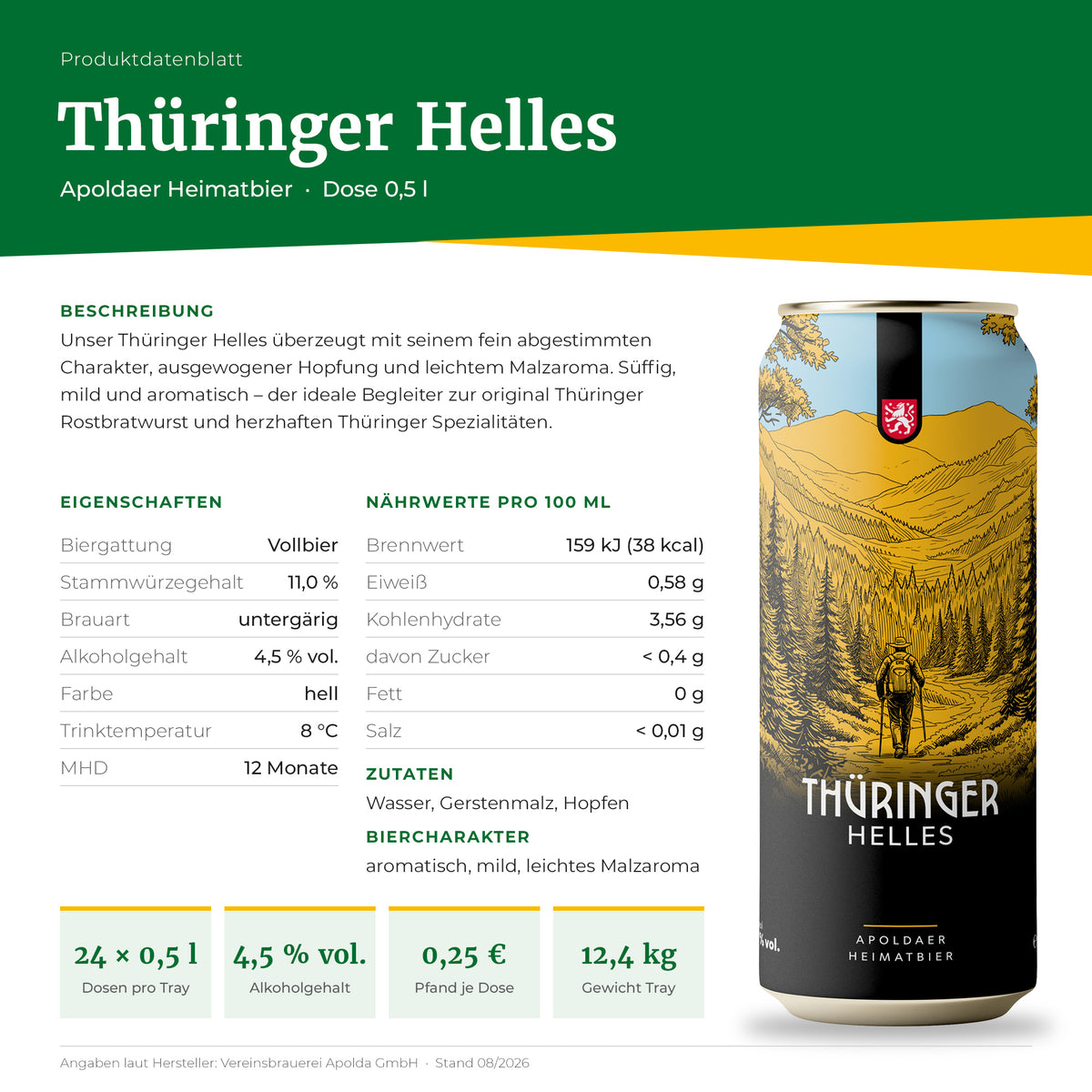 „Thüringer Helles“ 0,5 l Dose - 24er Tray